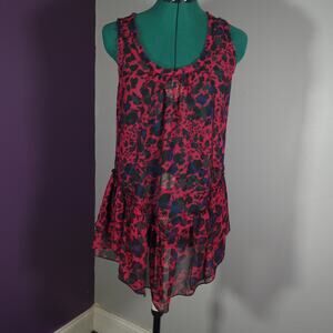 Tramp Sheer Animal Print Top Y2K Red Blue Black Grunge S